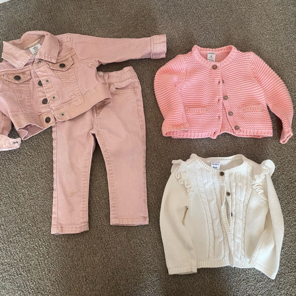 Baby girl cardigans & jeans jacket set
